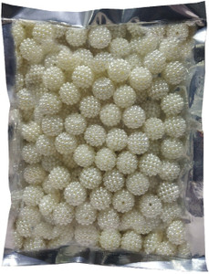 Uniqon Pack of 100 Gram(100 Pcs Approx) 14mm White Angura Moti Balls Pearl Bead Stone Embroidery Craft Material for Artificial Jewellery Beading Scrap Booking Craftworks and Decorations