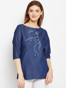 Avyanna Casual 3/4 Sleeve Printed Women Blue Top