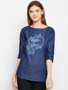 Avyanna Casual 3/4 Sleeve Printed Women Blue Top