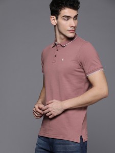 WROGN Solid Men Polo Neck Maroon T-Shirt