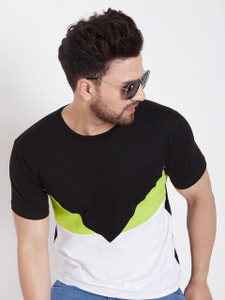 Gritstones Colorblock Men Round Neck Green, White, Black T-Shirt