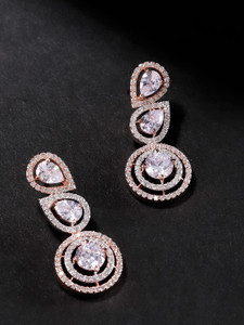 Priyaasi Rose Gold-Plated American Diamond Beautiful Drop Earrings for Girls & Women Brass Drops & Danglers