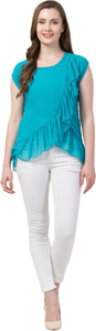 Palomi Casual Short Sleeve Solid Women Light Blue Top