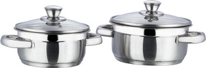 VINOD Stainless Steel Bremen Saucepot with Glass Lid - 2 Pcs इंडक्शन बॉटम कुकवेयर सेट