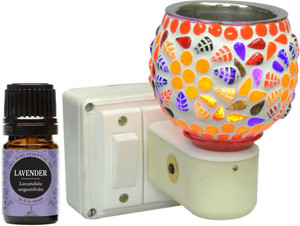 FStyler Lavender Diffuser Set Electric Glossy Ceramic Aroma Oil Diffuser/Kapoor Dani/ Camhor Burner with Switch (in-Built On/Off Button for Heating) Hand-Crafted Incense Burner for Home, Office, Temple, Positive Energy and Ambiance with Lavender Aroma Oil 10ml