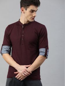 HERE&NOW Solid Men Henley Neck Maroon T-Shirt - Buy HERE&NOW Solid Men  Henley Neck Maroon T-Shirt Online at Best Prices in India | Flipkart.com