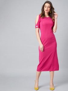 ATHENA Women Sheath Pink Midi/Calf Length Dress