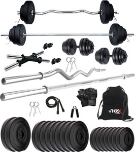 KRX 50 kg PVC 50 Kg Home Set with 3 Ft Curl & 5 Ft plain Rod & 1 Pair Dumbbell Rods Home Gym Combo