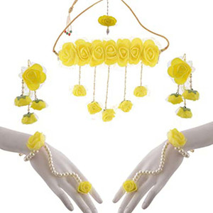 Riya Handcraftejewelry Fabric, Plastic, Alloy Yellow Jewellery Set