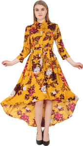 Emeros Women High Low Yellow Midi/Calf Length Dress