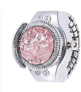 YELLOW CHIMES Latest Fashion Pink Dial Analog Watch type Ring Stretchable Metal Silver Plated Ring