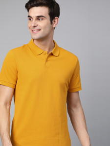 Mast & Harbour Solid Men Polo Neck Yellow T-Shirt