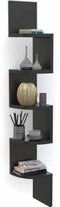 national engineering Zigzag Shelf | Corner Wall Shelf | Corner Rack Shelf| Corner Shelf For Living Room | Corner Shelf For Bedroom | Corner Rack For Living Room| Corner Shelf For Office | Home Decor Wall Shelf Wooden Wall Shelf (Number of Shelves - 5, BLACK ) MDF (Medium Density Fiber) Wall Shelf