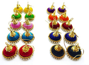 ambal silk thread earring Fabric Jhumki Earring