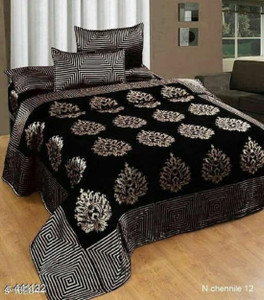 24x7 Home Store Velvet Double Flat 220 TC Striped 1 Bedsheet with 2 Pillow Covers