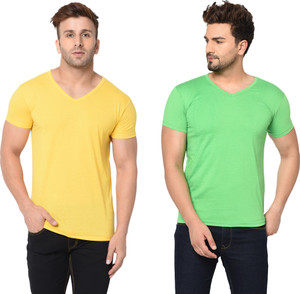 Jangoboy Solid Men V Neck Multicolor T-Shirt