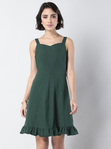 FABALLEY Women Skater Green Mini/Short Dress