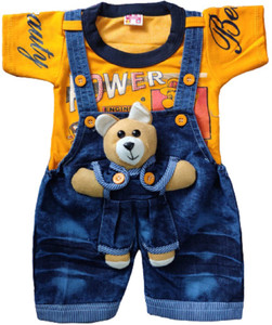 Kanhaa Dungaree For Boys & Girls Casual Printed, Applique Denim