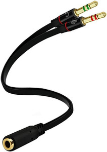 99Gems Black Gold Plated - Stereo 1 Male TRS to 2 Female TRRS 3.5mm Headphone Earphone Mic Audio Splitter Cable for PC Laptop Phone Converter