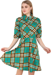 Emeros Women Fit and Flare Green Above Knee/Mid Thigh Length Dress
