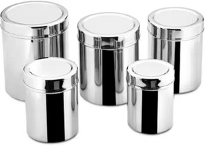 Tactware High Grade Stainless Steel Jars or Containers or Canisters or Deep Dbba for Modern Kitchen (Set of 5) (Hard Steel)  - 2500 ml, 2100 ml, 1500 ml, 1000 ml, 850 ml स्टील ग्रोसरी कंटेनर