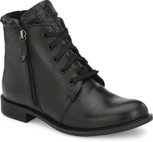 Delize genuine Leather- Black flat women’s ankle derby booties Boots For Women