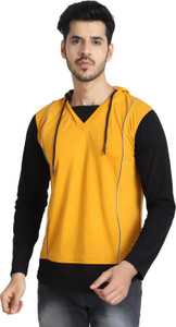 Black Collection Solid Men Hooded Neck Gold, Black T-Shirt