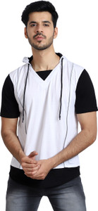 Black Collection Solid Men Hooded Neck White, Black T-Shirt