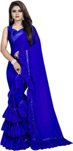 For And Ever Solid/Plain Daily Wear Georgette, Satin Saree