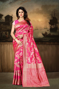 JAMFALI Woven Banarasi Tussar Silk Saree