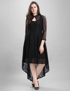 Selvia Women A-line Black Midi/Calf Length Dress