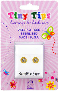 STUDEX Tiny Tips Gold Plated Bezel 3Mm Cubic Zirconia For Kids Metal Stud Earring