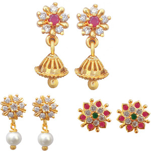 oh wow 1 gram gold women studs earrings combo pack of 3 Copper, Alloy Stud Earring, Jhumki Earring