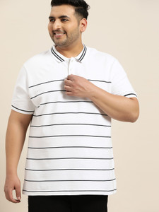 Sztori Striped Men Polo Neck White T-Shirt