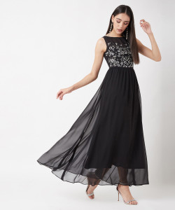 Miss Chase Women Sheath Black Maxi/Full Length Dress