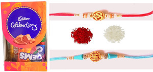Cadbury Special Gift For Brother | Mini Gift Pack Chocolates With Beautiful Om Rakhi Set Of 2 Plastic Gift Box