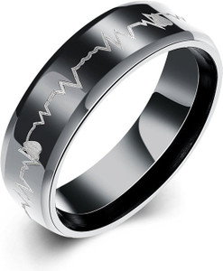 Via Mazzini Black Stainless Steel Valentine Heart Beat Ring (Ring0271) US Size - 10 Stainless Steel Cubic Zirconia Platinum Plated Ring