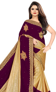 pal fashion Embroidered Bollywood Velvet, Lycra Blend Saree