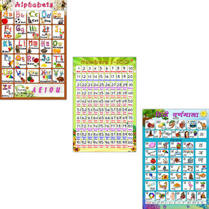 ABCD,1-100 numbers and hindi varnamala Alphabet Charts Wall Poster for Room Décor-01-02-03-04- Paper Print