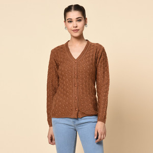 TAB91 Women Button Self Design Cardigan