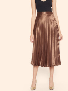 ZWERLON Solid Women Pleated Brown Skirt