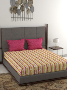TRIDENT Cotton Queen Flat 120 TC Printed 1 Bedsheet with 2 Pillow Covers