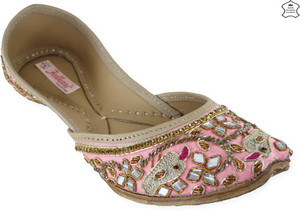 Fulkari Women's Spring Peach Gold Soft Leather Jutis| Bite and Pinch Free Jutis | Phulkari Punjabi Jutti For Ladies | Wedding Flat Stylish Mojari Juti | Bridal Ethnic Flats For Girls |41 Party Wear For Women