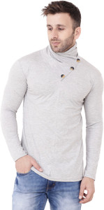 BEYOU FASHION Self Design Men Turtle Neck Grey T-Shirt