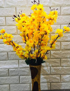 Ryme Artificial Yellow Blossom Flower Bunch for Home Decor Office | Artificial Flower Bunches for Vases (14 Sticks, 45 cm) Yellow Peach Blossom Artificial Flower