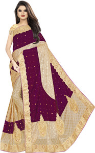 pal fashion एम्ब्रॉइडरेड बॉलीवुड वेल्वेट, लाइक्रा ब्लेंड साड़ी