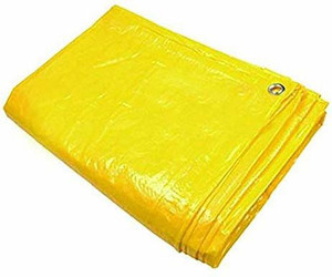 Mipatex Tarpaulin Sheet Waterproof Heavy Duty 12ft x 10ft,130 GSM Plastic Cover (Yellow) Tent - For Multipurpose Plastic Cover for Truck, Roof, Rain, Outdoor or Sun, Poly Tarp with Aluminium Eyelets every 3 feet