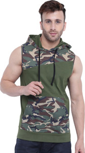 Gritstones Printed Men Hooded Neck Green T-Shirt