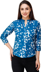 adyuth Women Printed Casual Blue Shirt