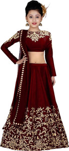 F Plus fashion Girls Lehenga Choli Ethnic Wear Embroidered Ghagra, Choli, Dupatta Set